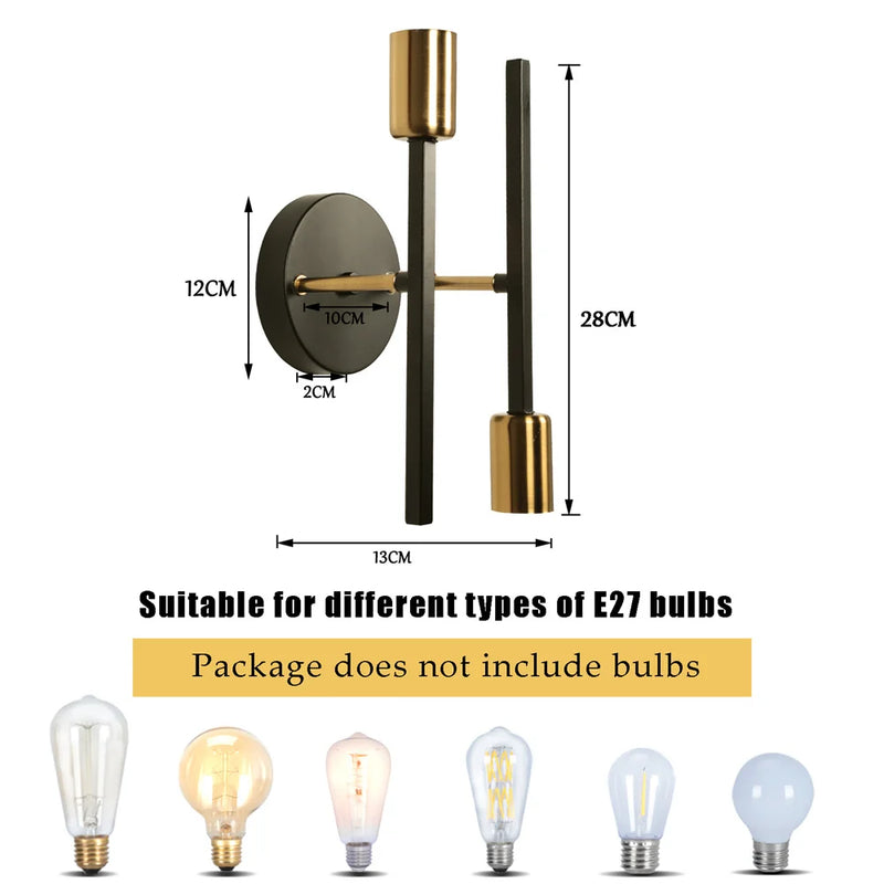 Afralia™ Modern Black Golden Wall Sconce 2-Heads Ceiling Lighting for Bedroom & Living Room