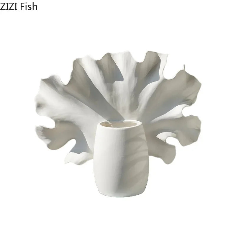 Afralia™ White Ceramic Vase with Artificial Flowers for Desk & Room Decor