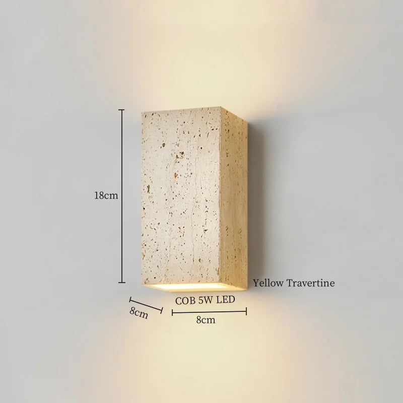 Afralia™ Vintage Wabi Sabi LED Wall Lights Yellow Travertine Interior Lighting Bedside Lamps
