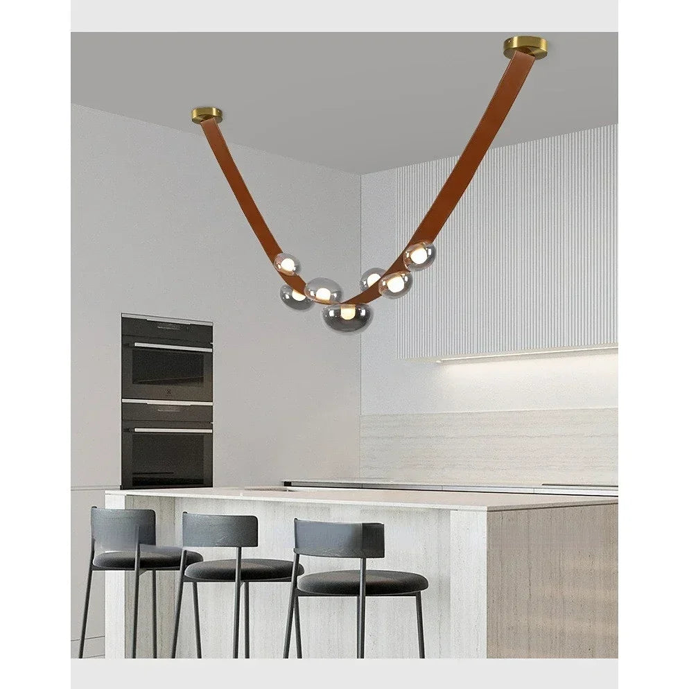 Afralia™ Leather LED Pendant Lamp: Modern Lighting for Living Room, Hall, and Villa