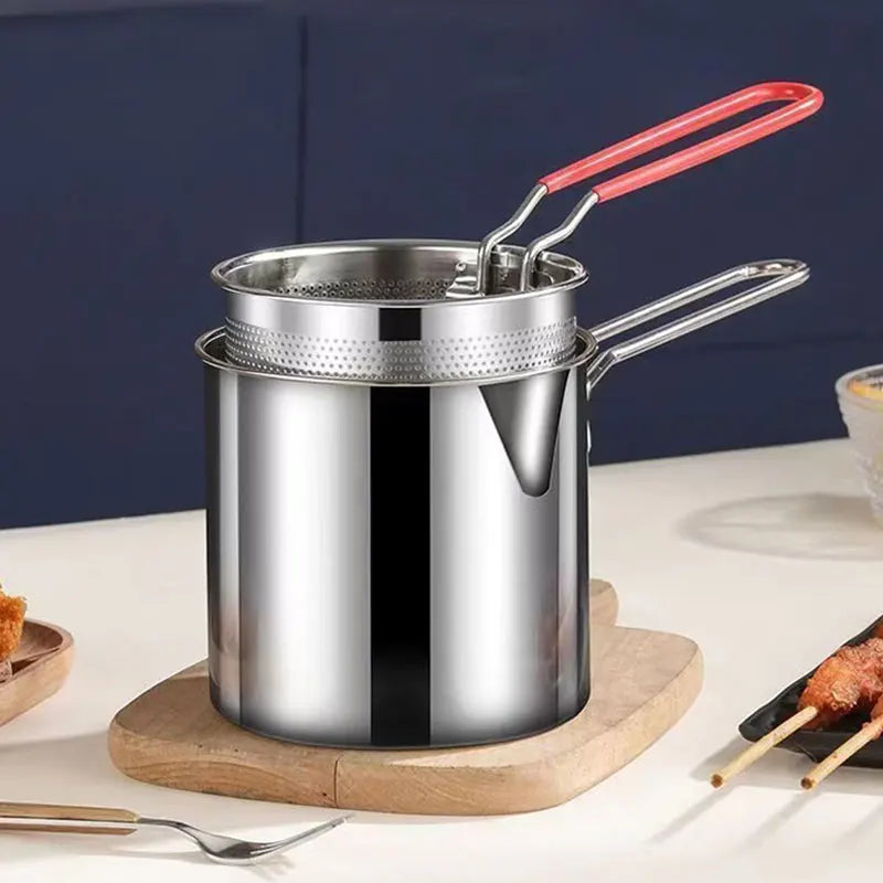 Afralia™ Stainless Steel Fryer Pot with Strainer for Deep Frying and Oil Filtering
