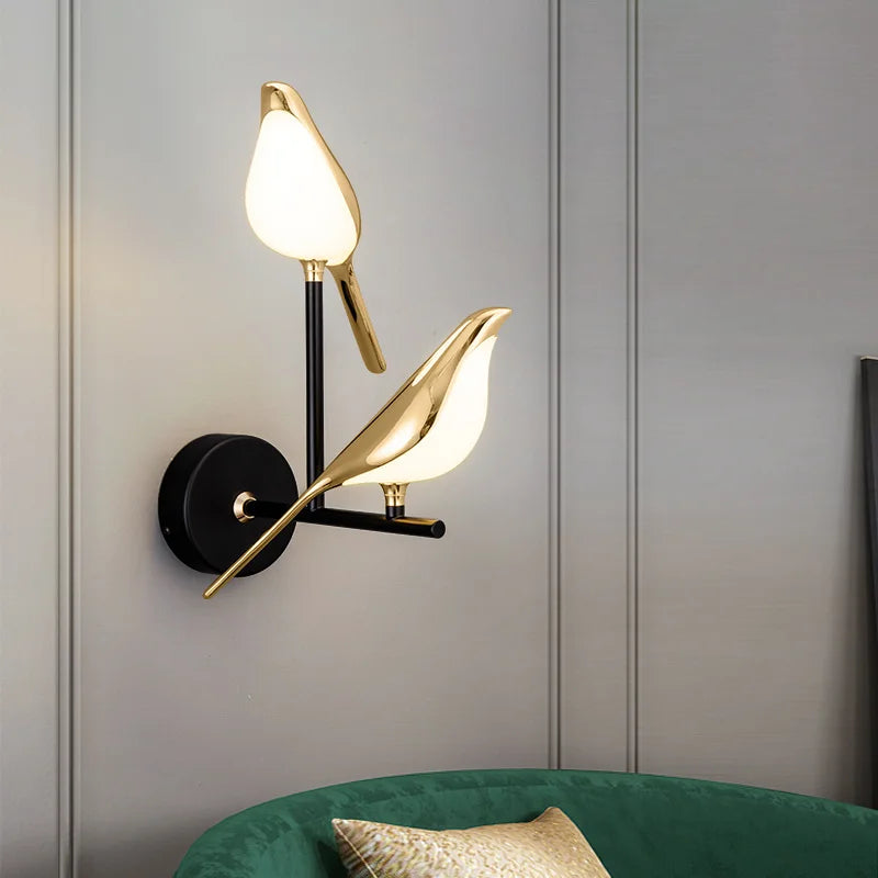 Afralia™ Modern Gold Magpie Bird LED Chandelier: Nordic Home Decor Lighting Fixture