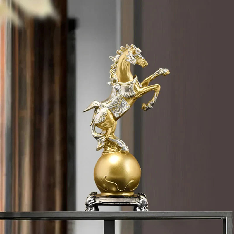 Afralia™ Golden Horse Sculptures: Home & Office Decor Ornaments