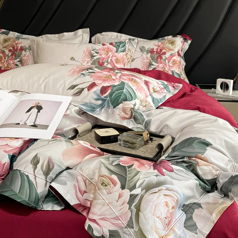 Afralia™ Egyptian Cotton Flower Bedding Set, Luxury 1000TC Duvet Cover, Sheets, Pillowcases