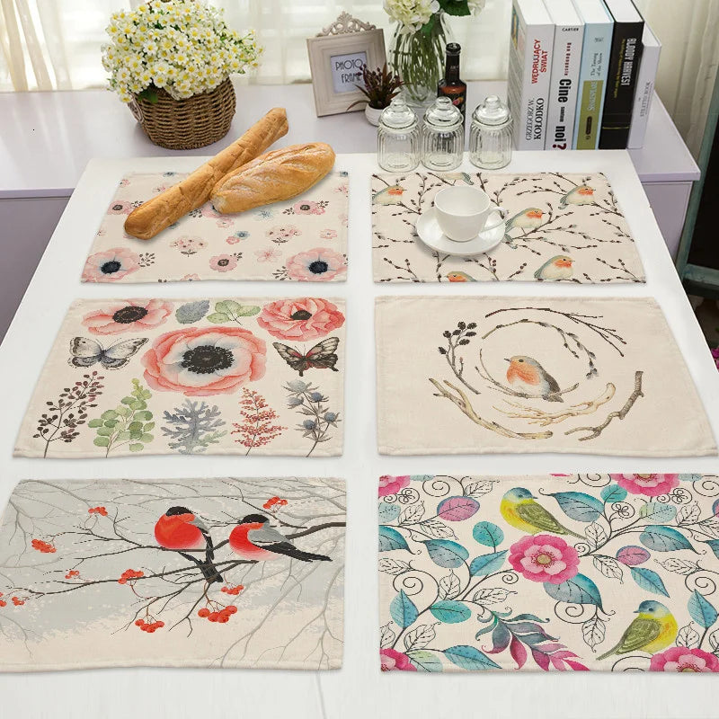 Afralia™ Natural Leaves Bird Placemat Coaster Set for Dining Table Decoration