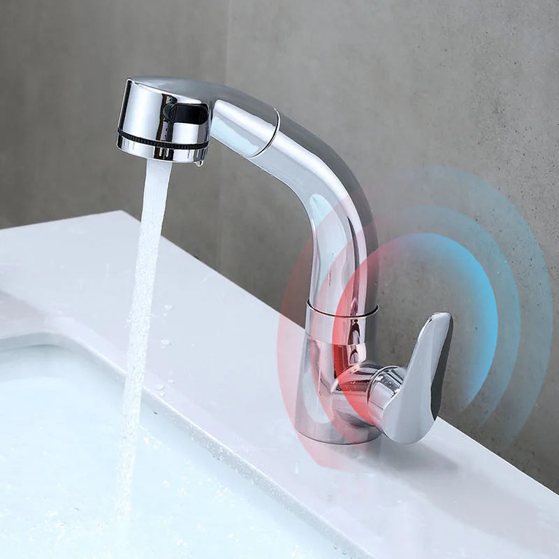 Afralia™ Modern Black Silver Basin Faucet with Pull Out Spray, 360 Rotate Bathroom Tap