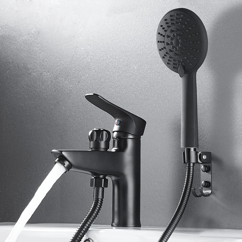 Afralia™ Black Brass Single Handle Bathroom Basin Faucet with Shower Head, Hot and Cold Mixer Tap