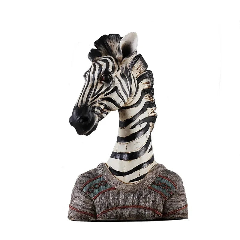 Afralia™ Zebra Giraffe Resin Animal Head Sculpture Statue Desktop Ornament