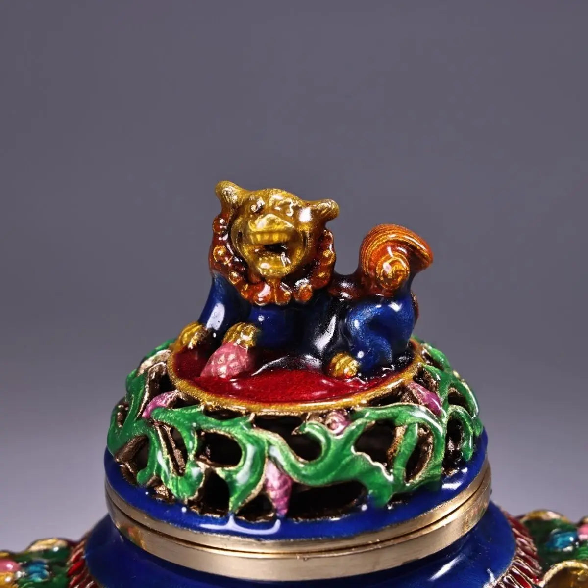 Afralia™ Bronze Cloisonne Lion Dragon Incense Burner Ornament