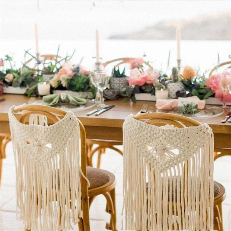 Afralia™ Macrame Wedding Chair Back Tapestry - Mr & Mrs Boho Woven Cotton Valance