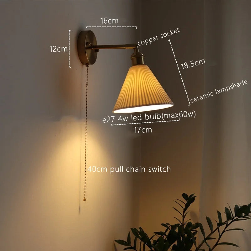 Afralia™ Ceramic Copper LED Wall Lamp for Bedroom Bedside Mirror Light