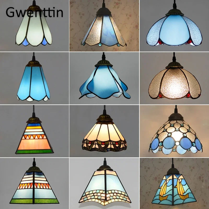 Afralia™ Tiffany Pendant Lights: Stained Glass Hanging Lamp for Mediterranean Loft Home Decor