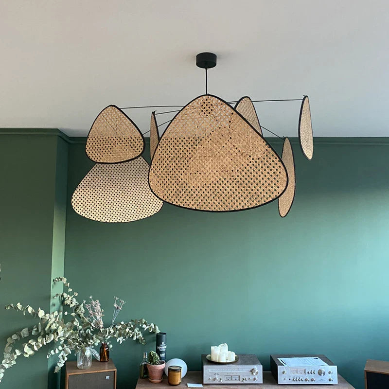 Afralia™ Wicker Bamboo Leaf Grid Chandelier: Modern Ceiling Lighting for Kitchen & Dining Room