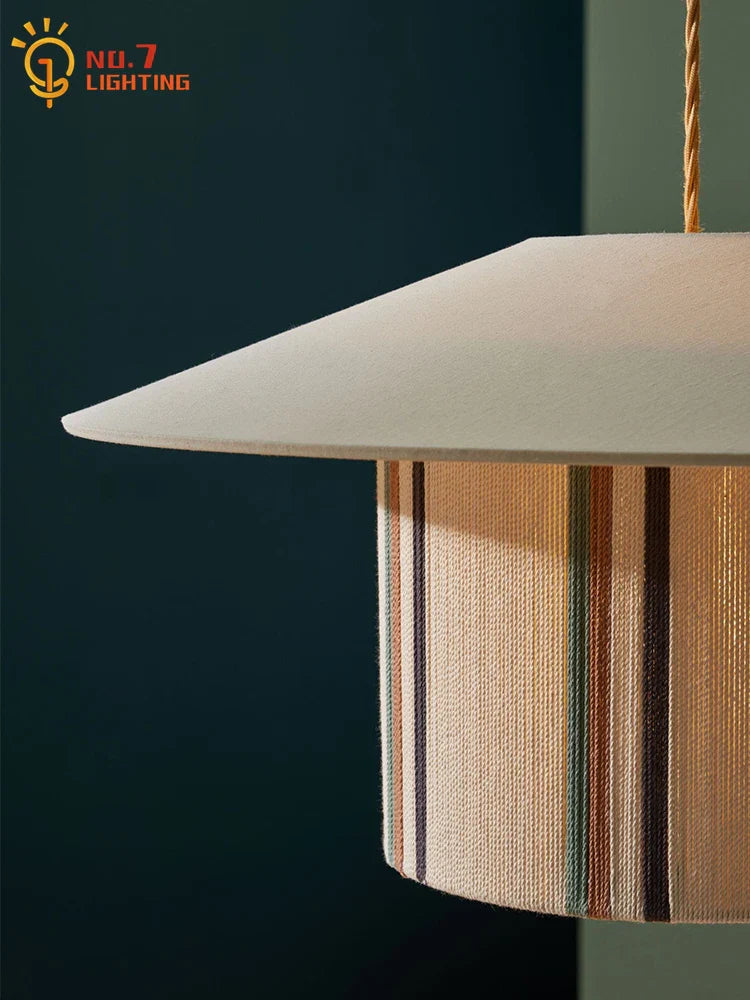 Afralia™ Wabi-sabi Cotton Wood Pendant Light LED E27 Retro Hemp Rope Hanging Lamp