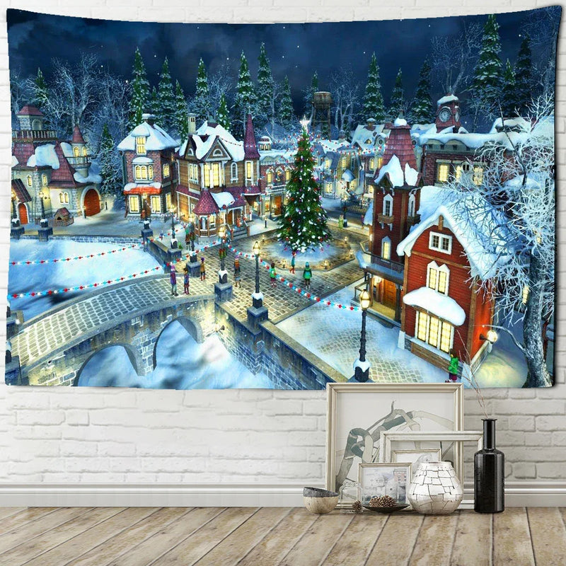 Afralia™ Snowy Christmas Landscape Oil Painting Wall Hanging/Home Decor