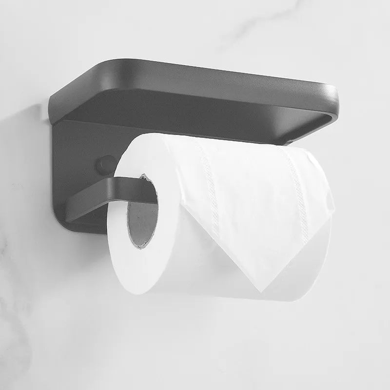 Afralia™ Aluminum Black Tissue Holder with Phone Shelf - Toilet Paper Rack