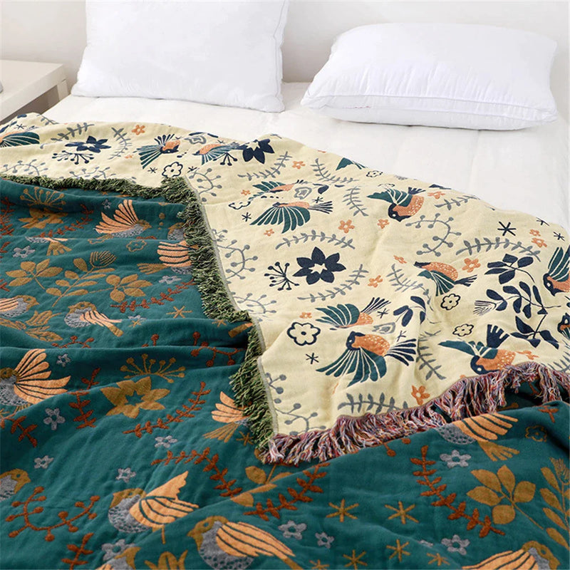 Afralia™ Birds Jacquard Cotton Gauze Sofa Cover - Non-Slip Blanket for All Seasons