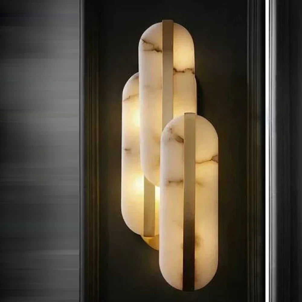 Afralia™ Alabaster Oval Marble Wall Lamp for Indoor Living Room Bedroom Kitchen Corridor Lighting