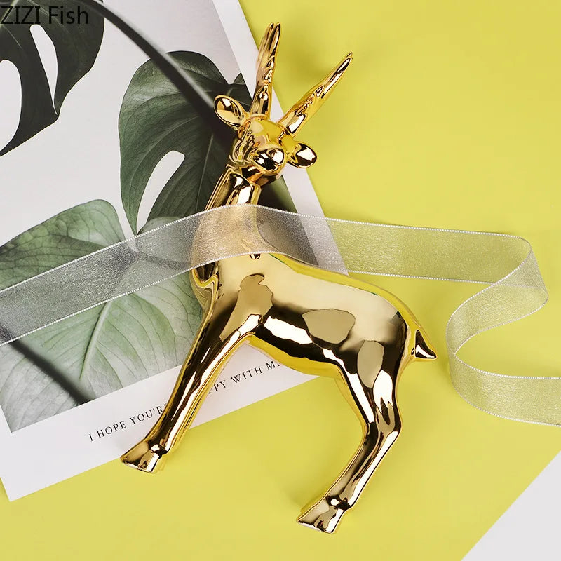 Afralia™ Minimalist Deer Sculpture Porcelain Ornament Home Decor
