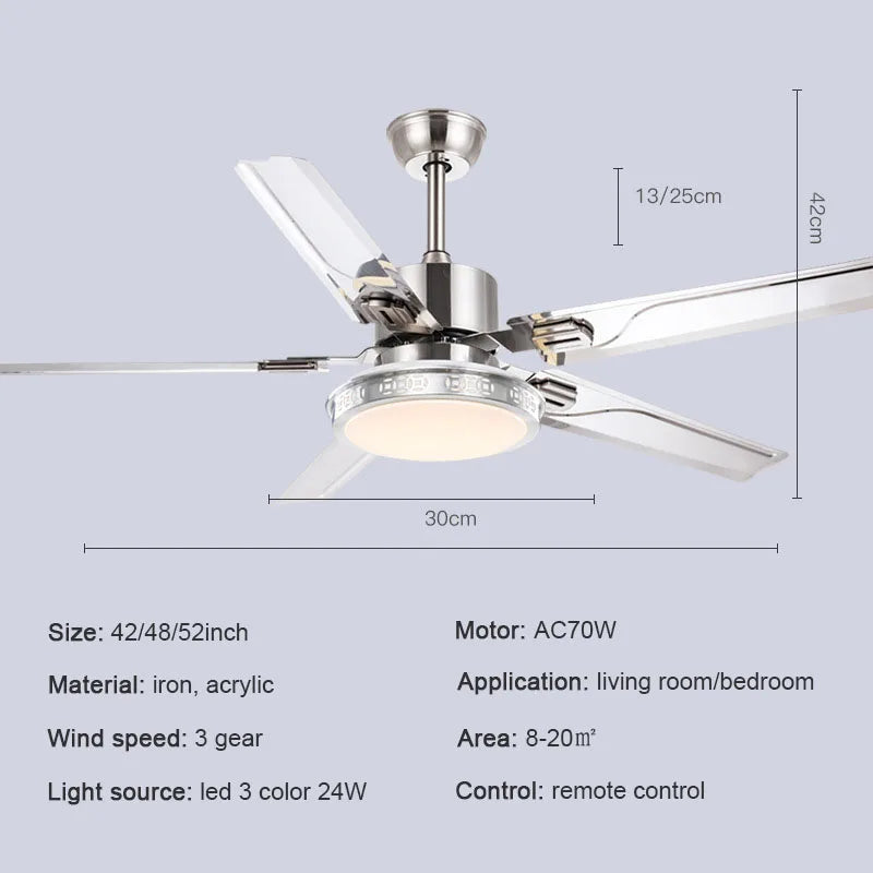 Afralia™ Stainless Steel 5-Blade Ceiling Fan Chandelier with LED Light - Strong Power, Silent Operation