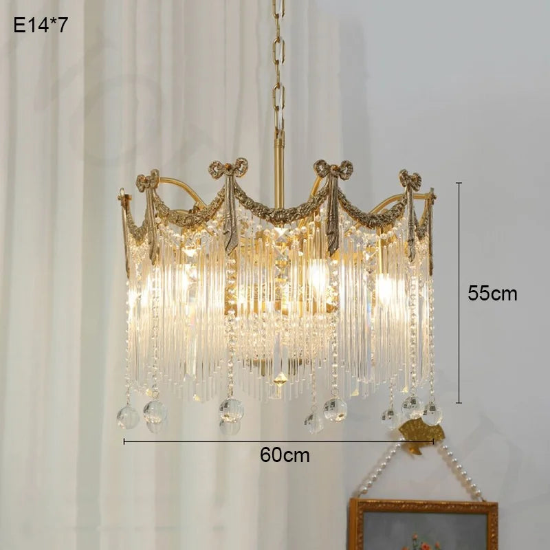 Afralia™ Crystal Tassel Chandelier: French Copper, Artistic Design, High-End Feel for Master Bedroom