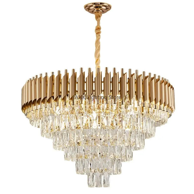 Afralia™ Gold Crystal LED Pendant Light: Modern Luxury Suspension Lamp for Living Room & Restaurant