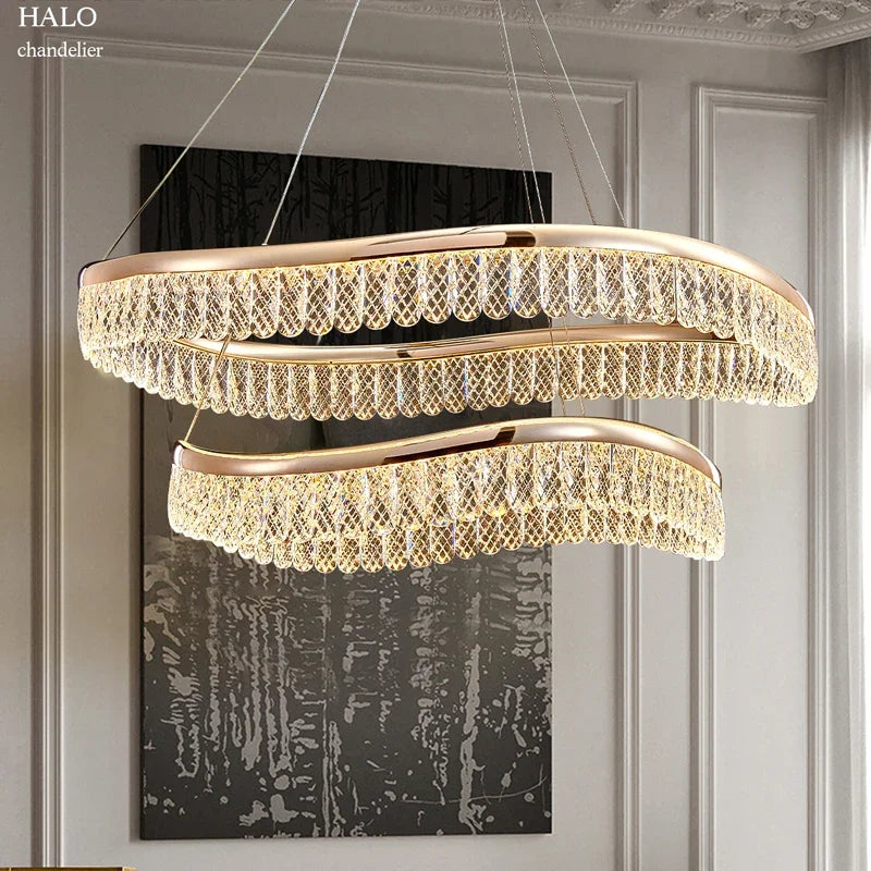 Afralia™ Modern Golden LED Crystal Chandelier for Luxe Living Room and Bedroom