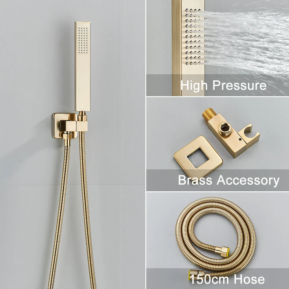 Afralia™ Brushed Gold Shower Faucet Set 2/3 Way Rainfall Bathtub Mixer Wall Mounted Box