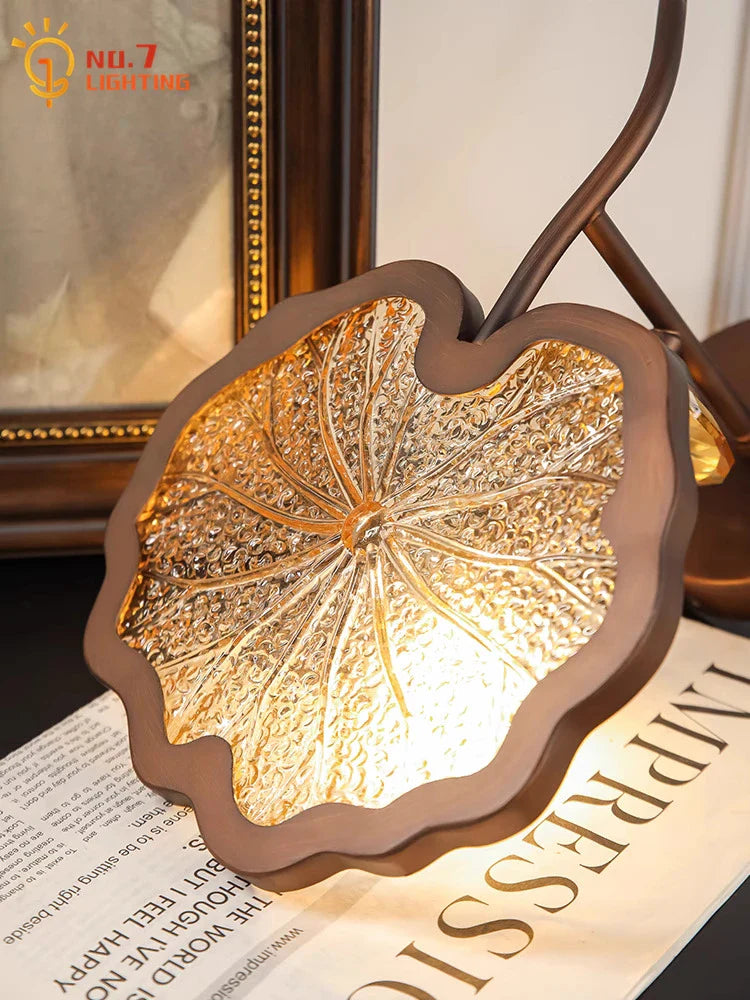 Afralia™ Zen Art Glass Lotus Flower LED Wall Lamp for Bedroom Living Room