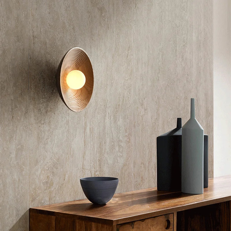 Afralia™ Nordic Wooden Round Wall Lamp for Living Room Decor