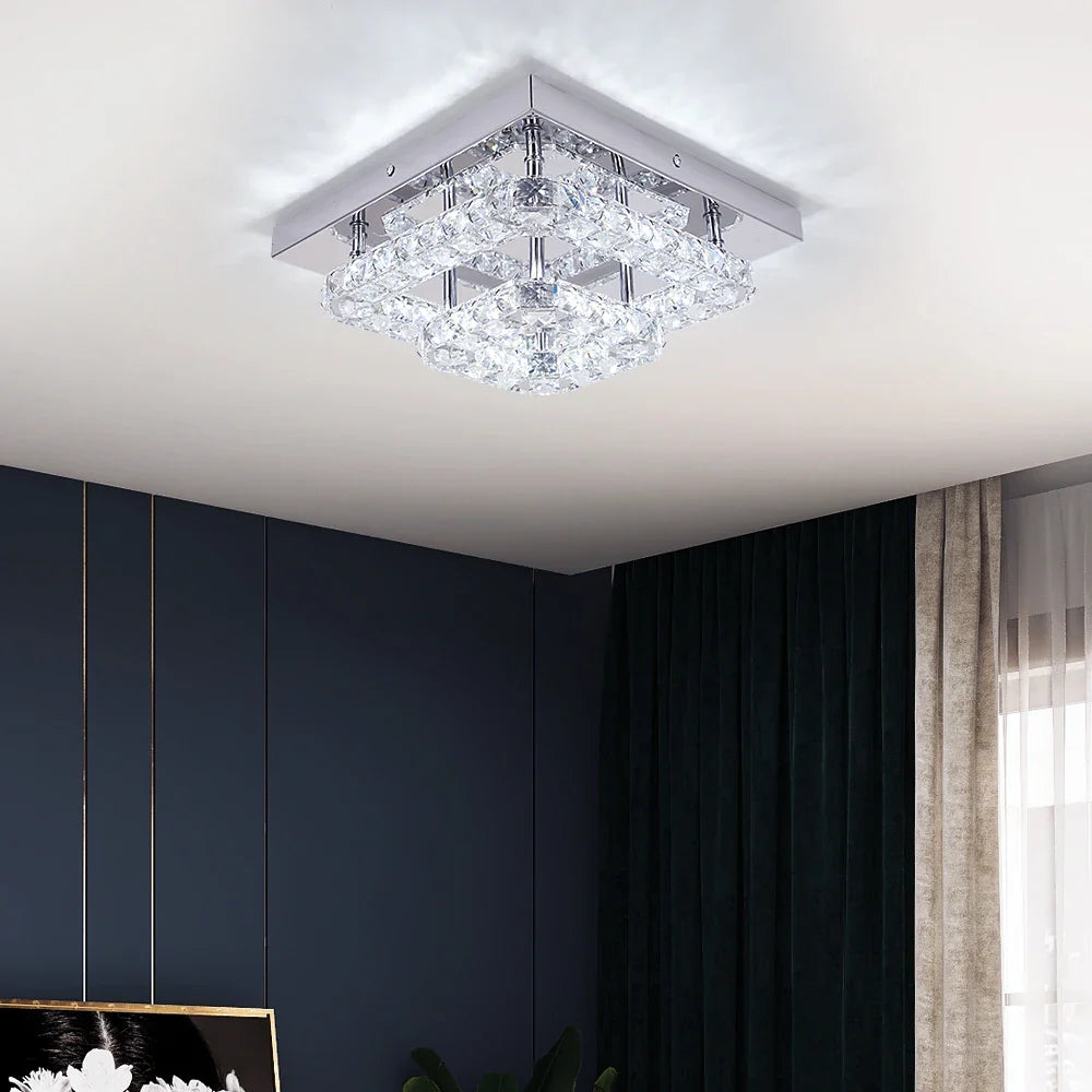 Afralia™ Crystal LED Flush Mount Ceiling Light for Kitchen Hallway - Modern Chandelier Fixture