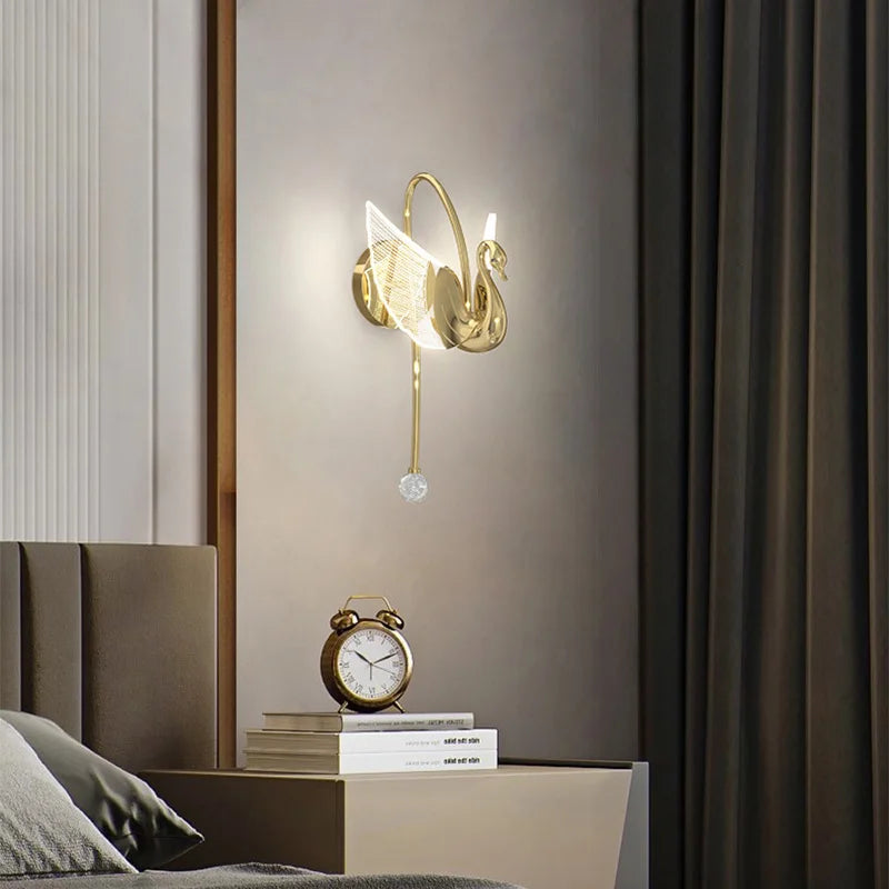 Afralia™ Swan Gold LED Wall Sconce for Home Decor and Indoor Lighting