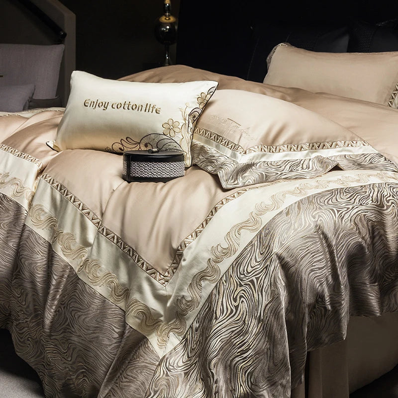 Afralia™ Luxury Jacquard Cotton Embroidery Bedding Set: 1 Duvet, 1 Sheet, 2 Pillowcases