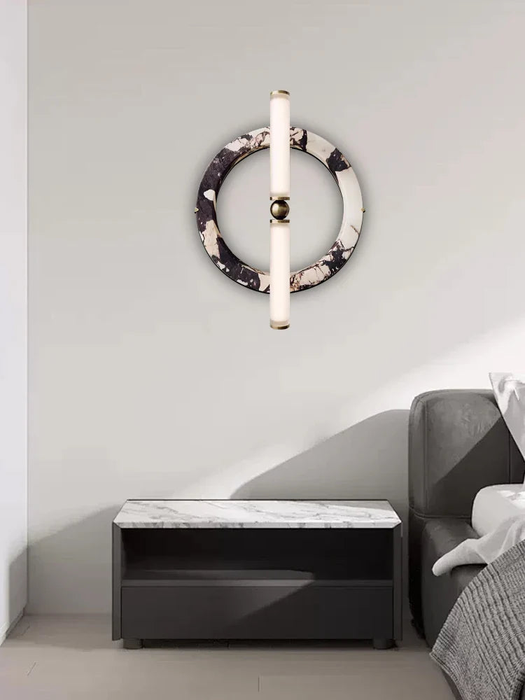 Afralia™ Round Marble Wall Lamp Minimalist Lights Stone Sconce Luxury Vintage Wall Mounted