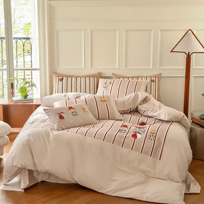 Afralia™ Cotton Embroidered King Queen Bedding Set with High-Quality Duvet Cover Pillowcases