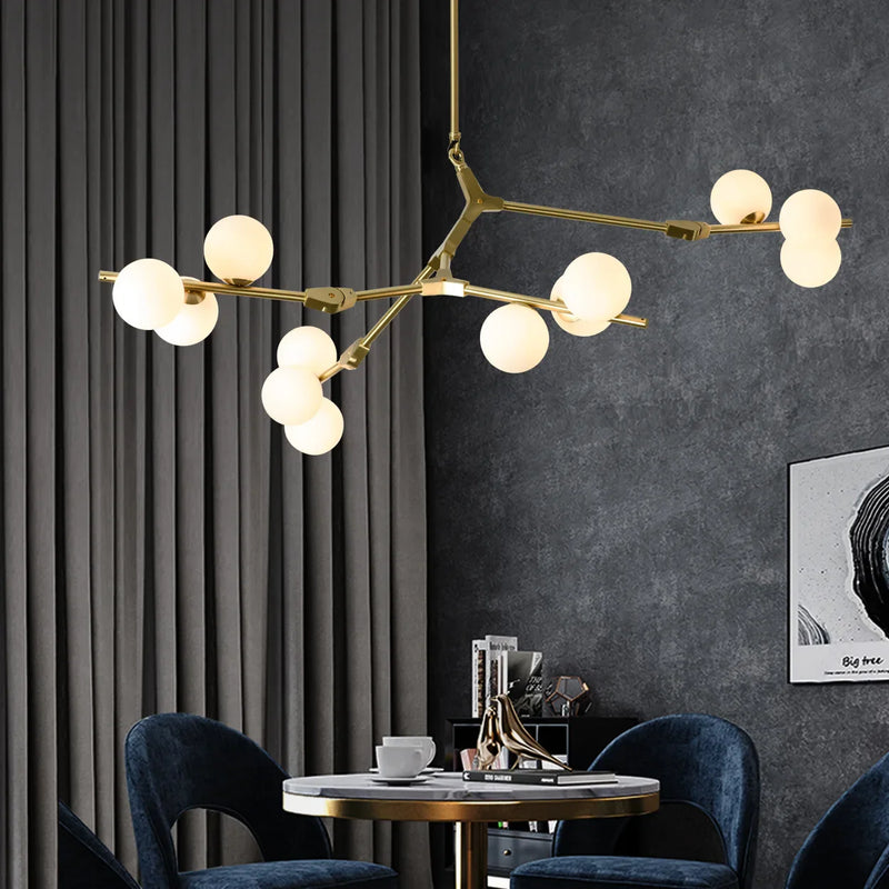 Afralia™ Nordic Gold/Black Glass Ball Chandelier Branch Pendant - Creative Molecular Design