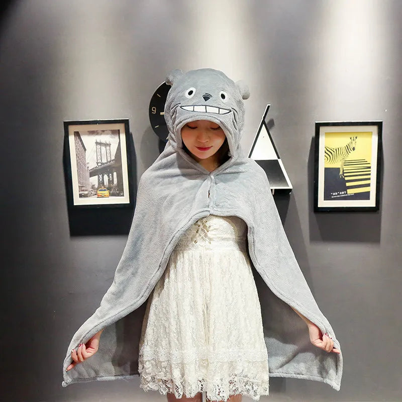 Afralia™ Cozy Cartoon Hooded Cape Blanket for Winter Nap, Office, and Home Office Warmth