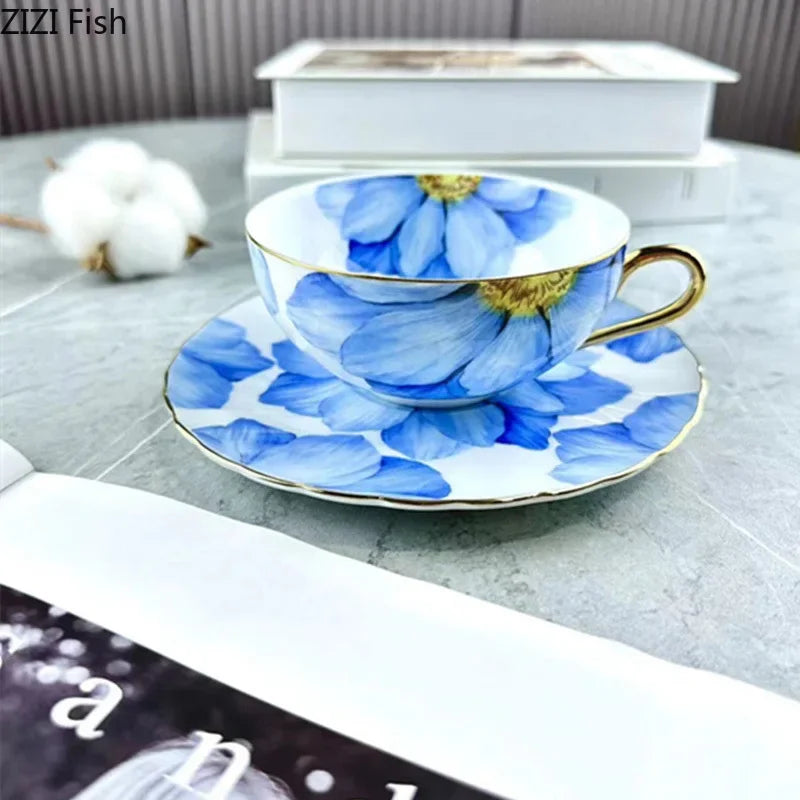 Afralia™ Multicolour Rose Flower Ceramic Cup&Saucer Set for Dining Table and Coffee