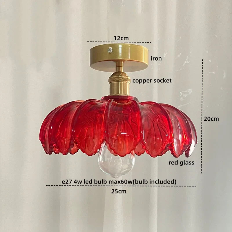 Afralia™ Green Glass Copper Ceiling Light Fixture Balcony Kitchen Modern LED Lamp