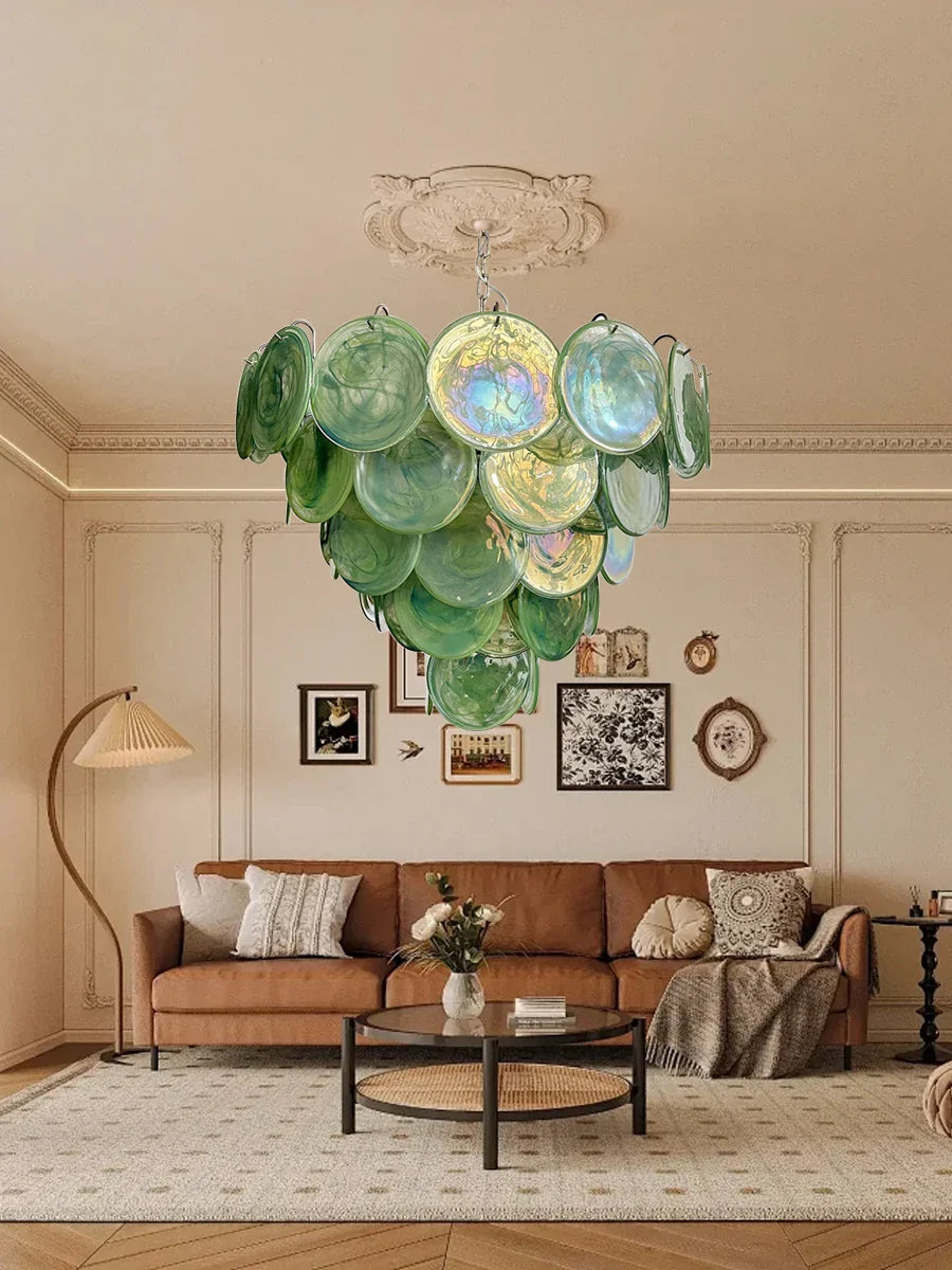 Afralia™ Pink Glass Italian Style Ceiling Chandelier for Living Room, Dining Room, Girls Room