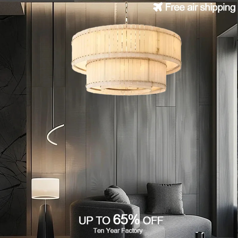 Afralia™ Marble Round LED Ceiling Chandelier Dimmable E14 Bulbs for Living Room