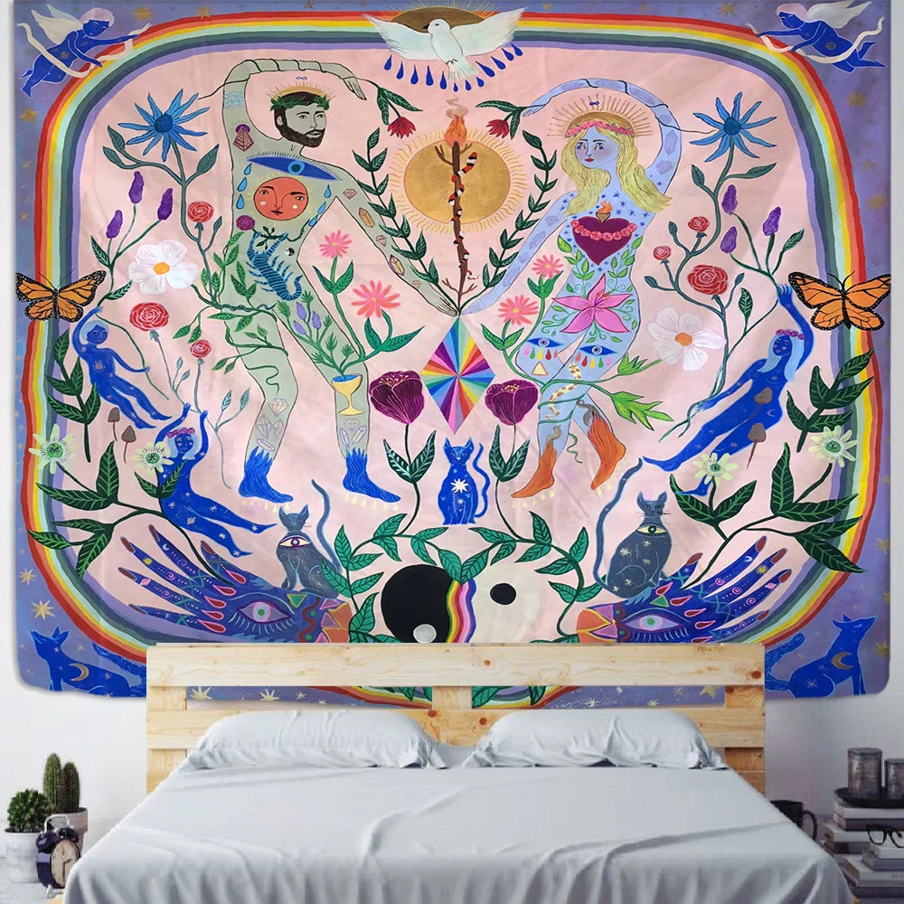 Afralia™ Psychedelic Plant Boy Girl Tapestry Wall Hanging for Retro Aesthetic Home Decor