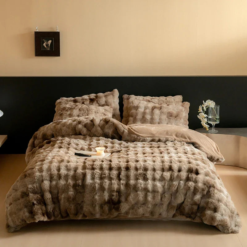 Afralia™ Luxe Faux Fur & Velvet Patchwork Bedding Set - Duvet, Sheet & Pillowcases