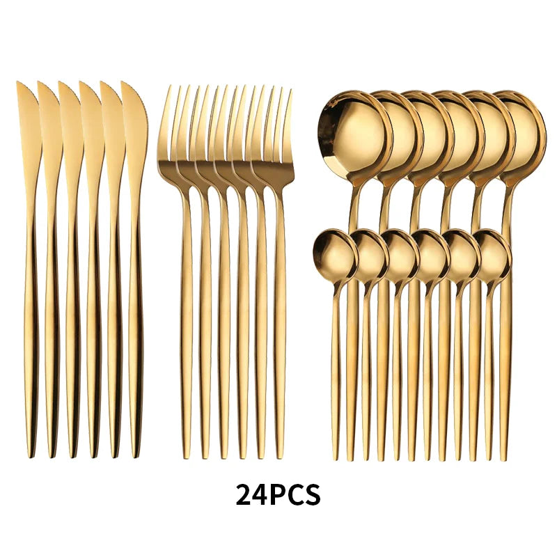 Afralia™ 24-Piece Gold Stainless Steel Cutlery Set - Elegant Tableware Gift Box