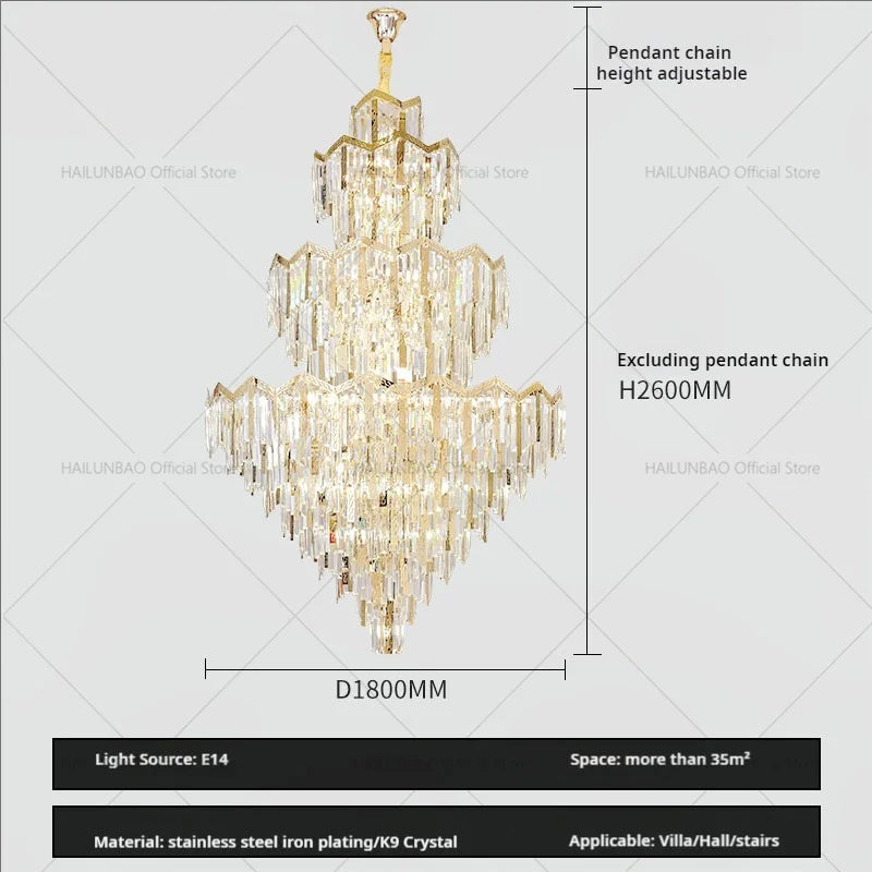 Afralia™ Crystal Chandelier | Modern Luxury Duplex Building Chandelier for Villa and Hotel