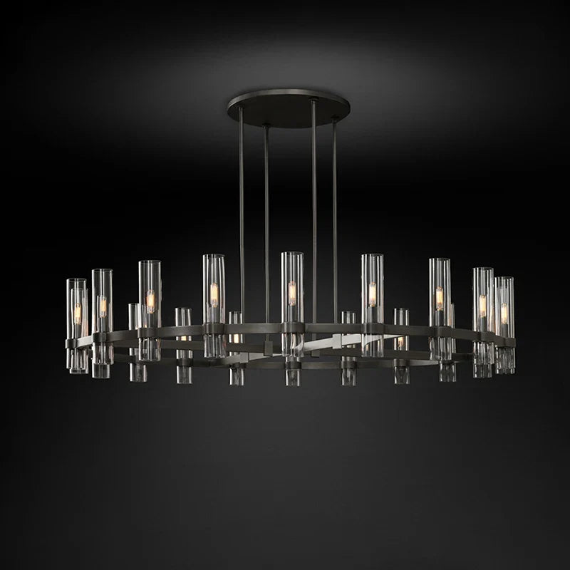 Afralia™ Modern Copper Glass Black Gold Round Chandelier LED Lighting Fixture