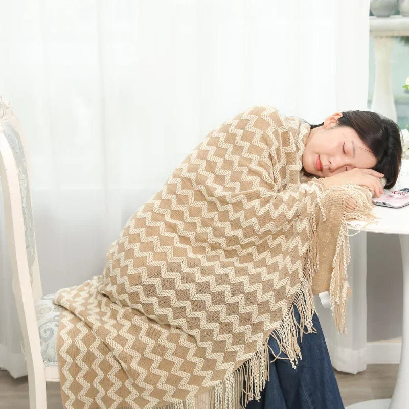 Afralia™ Knitted Tassel Hem Blanket: Cozy Warmth for Home, Office, Sofa, and More