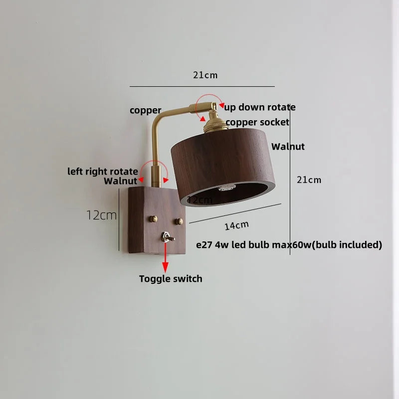 Afralia™ Clear Glass LED Wall Lights Modern Wood Walnut Copper Stair Fixture