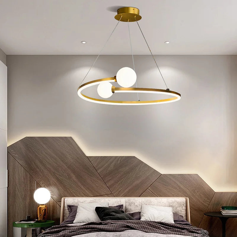 Afralia™ Gold Nordic Ring LED Ceiling Chandelier for Dining Room Pendant Lighting