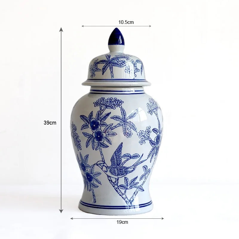 Afralia™ Blue White Porcelain Vase Vintage Ceramic Flower Home Decor Jar